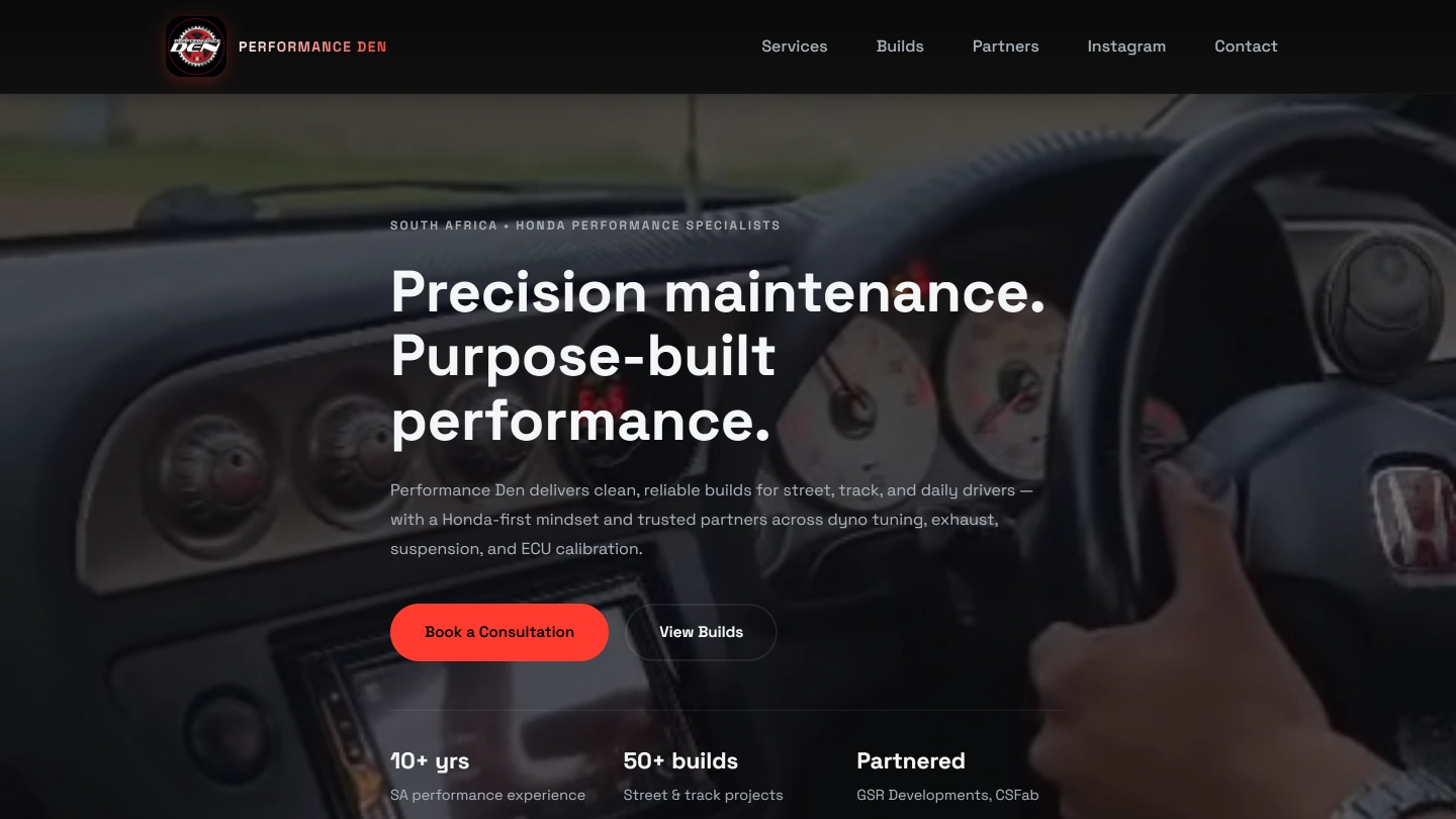 Performance Den website design